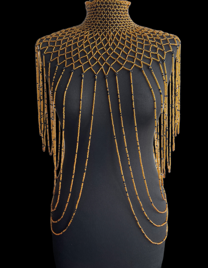 Gold Authentic Maasai Zulu Ethnic Beaded Collar Shoulder Body Jewellery
