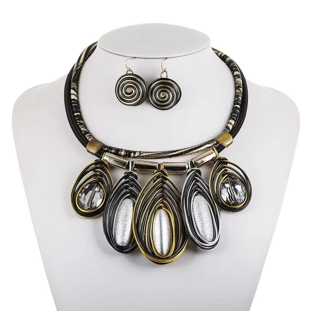 Braided Aluminium Resin Statement Necklace and Earrings Sets