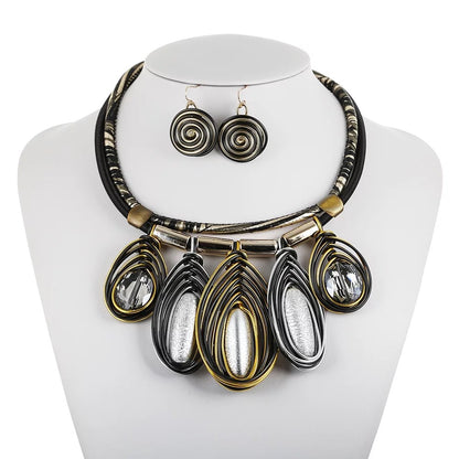 Braided Aluminium Resin Statement Necklace and Earrings Sets