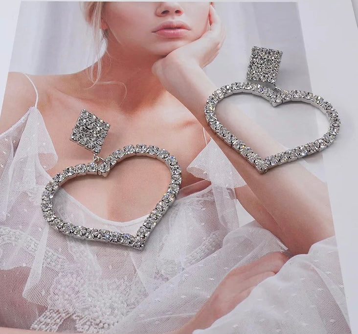SilverElegant Crystal Sparkling Rhinestone Heart Shaped Dangle Earrings