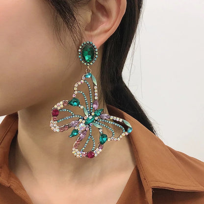 Gorgeous Luxury Multicolour Rhinestones Crystal Butterfly Statement Earrings