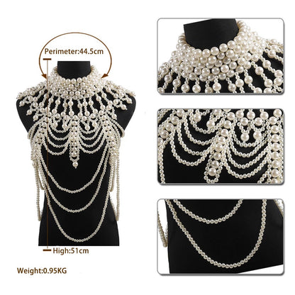 Boho Faux Pearls Shoulders Statement Tassel Chain Body Jewellery