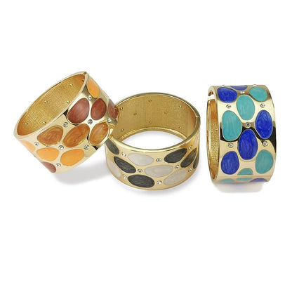 Boho Medium Colourful Spots Metal Rhinestones Statement Bangle Cuff Bracelets