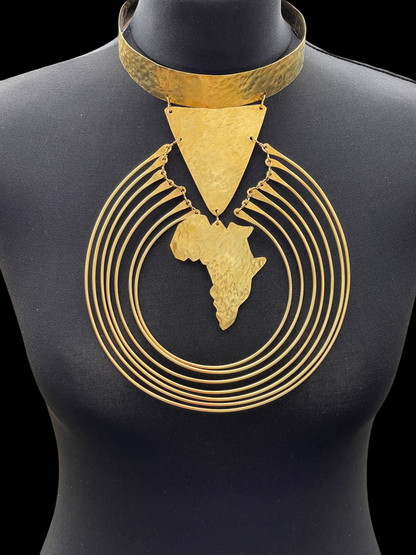 Authentic African Craftsmanship Brass Metal Statement Pendant Necklace