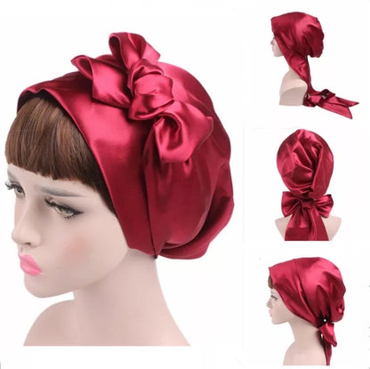 Luxury Satin Silk Head Scarf Bonnet Wrap Bow Ties