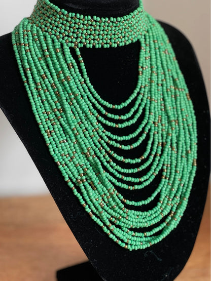 Authentic Green Tribal African Ethnic Maasai Choker Necklace