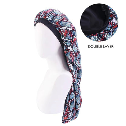 Luxury Satin Silk Ankara Long Double Layered Bonnet Caps For Long Hair & Braids