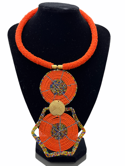 Authentic African Ethnic Tribal Beaded Disc Pendant Necklace Fashion Jewellery