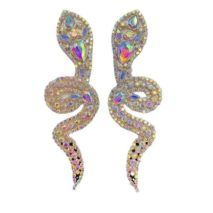 Glamorous Large Statement Diamante Rhinestone Snake Stud Earrings