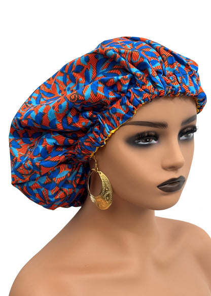 African Ankara Cotton Print Fabric With Satin Silk Lining Revisable Bonnet Caps