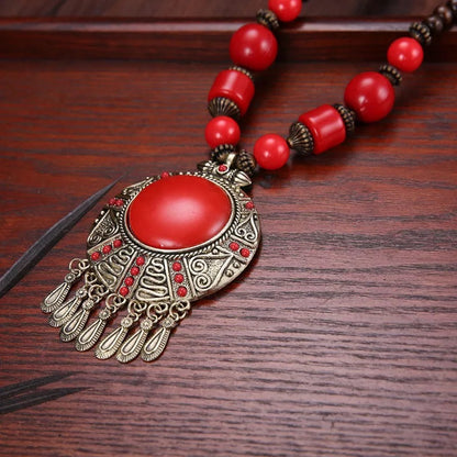 Bohemia Ethnic Tribal Beaded Resin Pendant Necklace