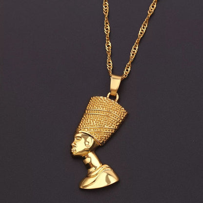 Ancient Egyptian Queen Nefertiti Head Shaped Pendant Necklace