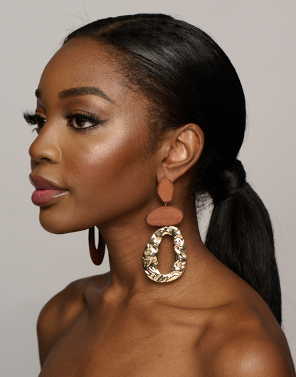 Long Wooden Asymmetric Designed Ethnic Dangle Stud Earrings
