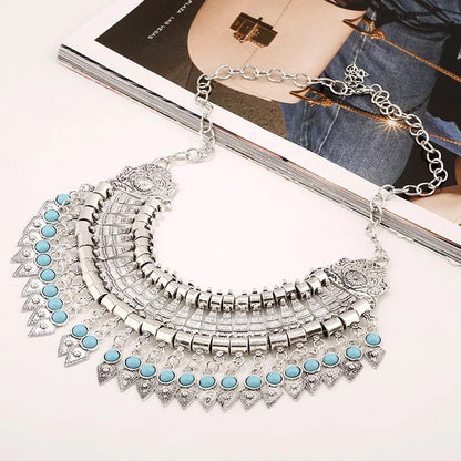 Charming Bohemian Tribal Tassel Resin Pendant Statement Necklace