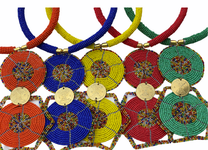 Authentic African Ethnic Tribal Beaded Disc Pendant Necklace Fashion Jewellery