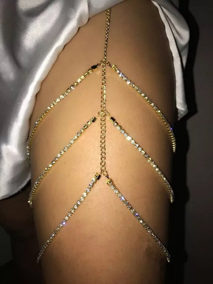 Long Multi Layered Sparkling Crystal Rhinestone Leg Thigh Boho Body Chain