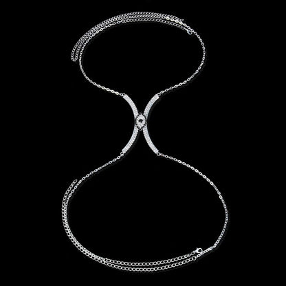 Crystal Rhinestone Centred Bra Bracket Underwear Statement Body Chain Jewellery