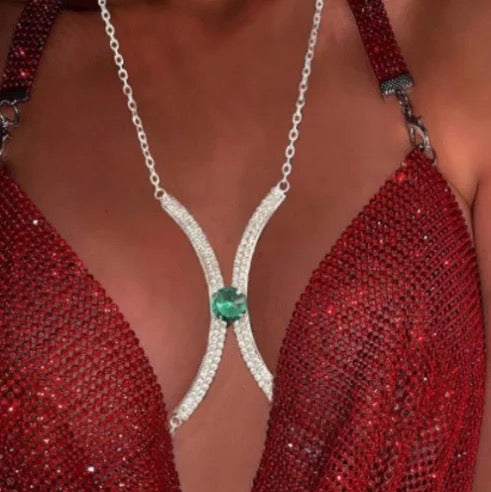Round Crystal Rhinestone Centred Bra Bracket Underwear Body Jewellery