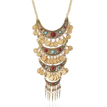 Boho Tribal Gypsy Indian Turkish Moroccan Native Inspired Style Coin Necklace
