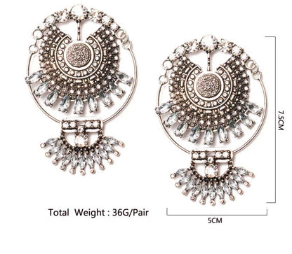 Bohemian Rhinestone Retro Statement Gypsy Style Ethnic Tribal Dangle Earrings