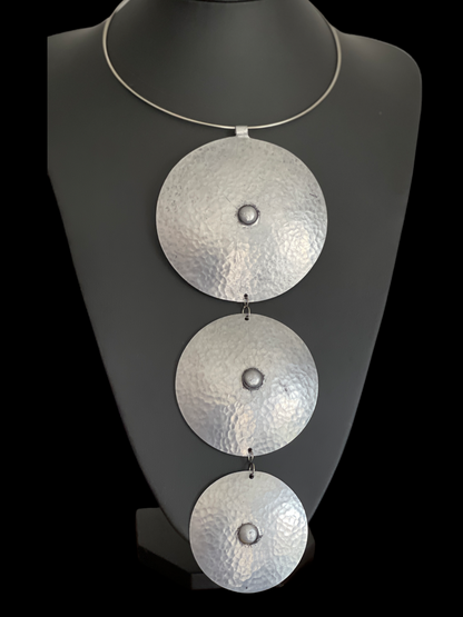 Authentic African Hammered Silver Metal Long Pendant Necklace