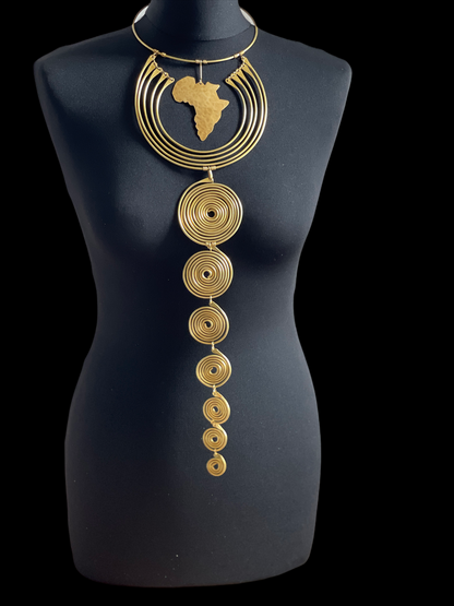 Authentic Unique African Craftsmanship Brass Metal Statement Pendant Necklace