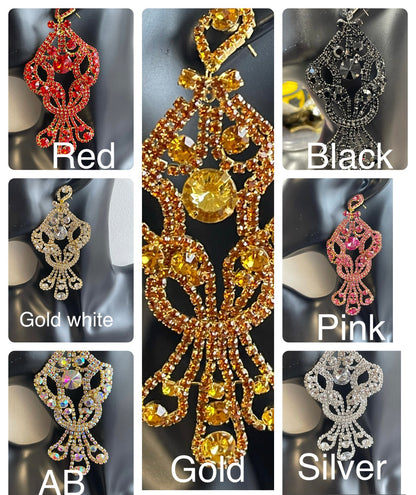 Glamorous Long Teardrop Crystal Diamante Rhinestone Tassel Stud Earrings