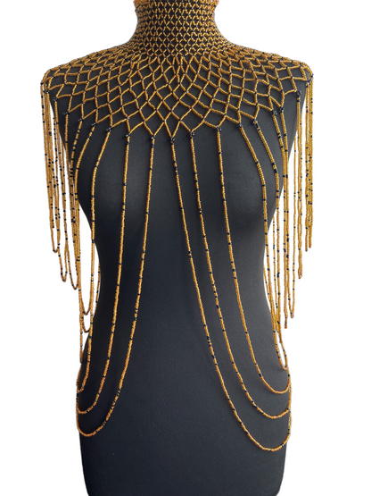 Gold Authentic Maasai Zulu Ethnic Beaded Collar Shoulder Body Jewellery
