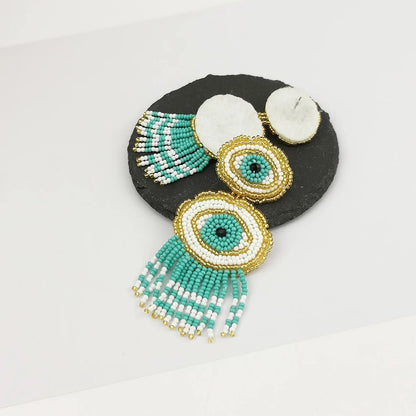 Beautiful Bohemian Tribal Eye Beaded Tassel Dangle Earrings