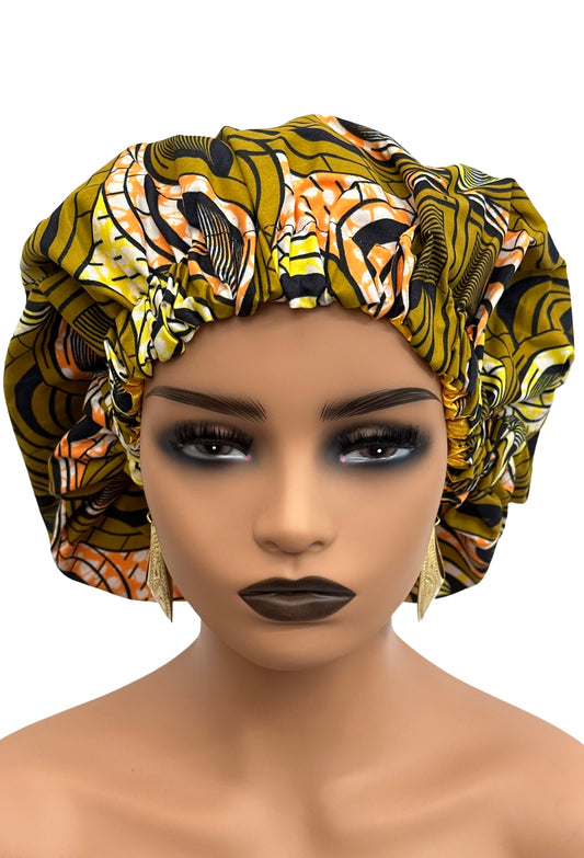 African Ankara Cotton Print Fabric With Satin Silk Lining Revisable Bonnet Caps