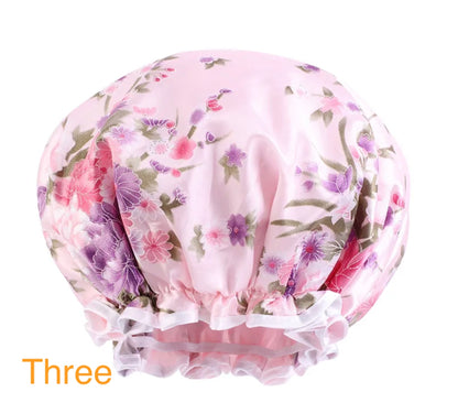 Double Layered Satin Silk Deep Conditioner Reusable Shower Bonnet Caps