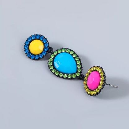 Long Bohemian Multicoloured Resin Rhinestones Beads Teardrop Dangle Earrings