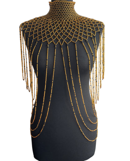 Gold Authentic Maasai Zulu Ethnic Beaded Collar Shoulder Body Jewellery