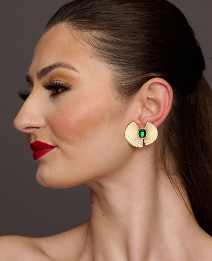 Elegant Glam Flower Designed Alloy Green Rhinestone Stud Earrings