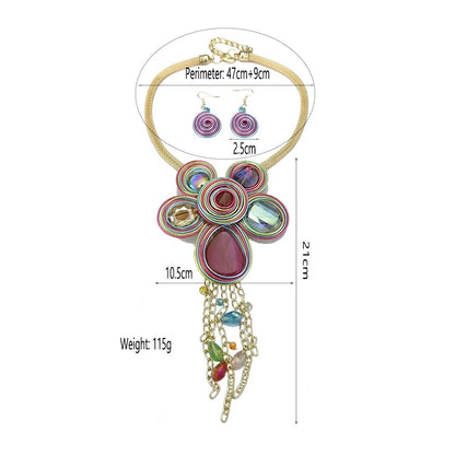 Bohemian Rhinestones Colourful Twisted Wire Tribal Ethnic Statement Pendant Neck