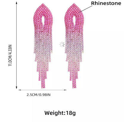 Elegant Pink Crystal Diamante Rhinestone Tassels Stud Earrings