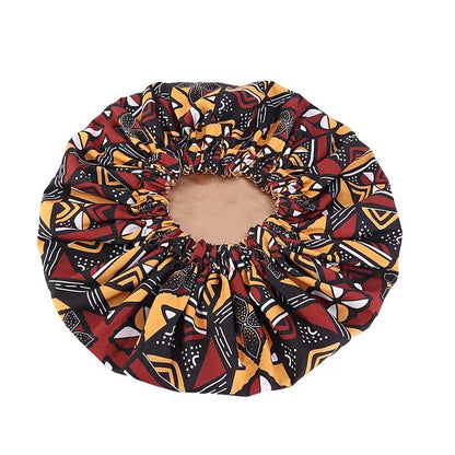 Double Layered Ankara Pattern Satin Silk Revisable Bonnet Cap