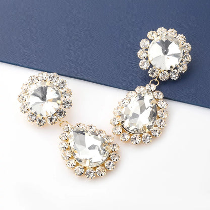 Large Elegant Crystal Diamante Rhinestone Sparkle Teardrop Statement Earrings