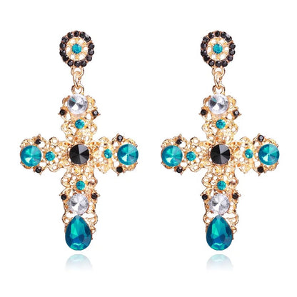 Crystal Sparkling Rhinestone Diamante Cross Statement Earrings