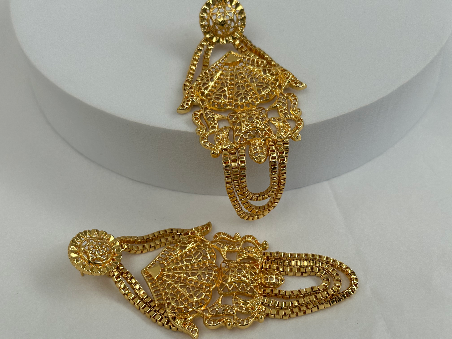 Long Elegant 24K Gold Plated Copper Tassel Dangle Statement Earrings