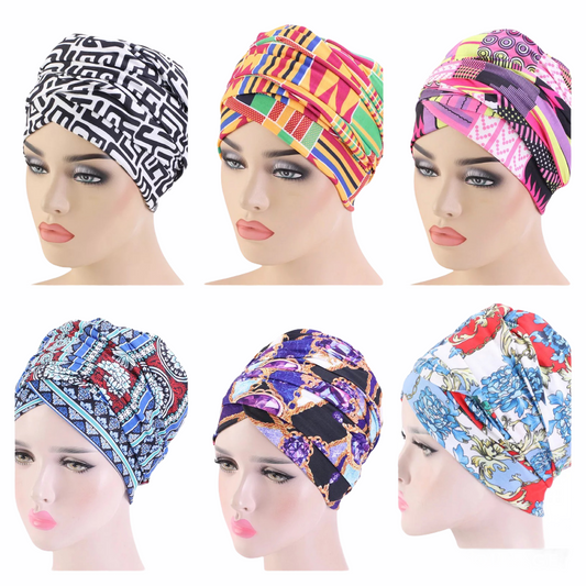 Pre Tied Long Stretch Printed Ankara Fabric Turban Head Wraps