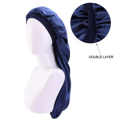 Luxury Satin Silk Long Double Layered Bonnet Caps For Braids And Long Hair