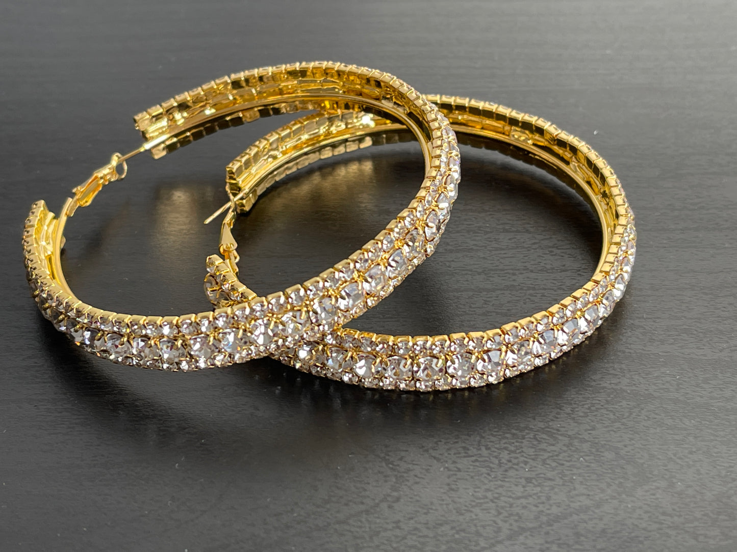 7CM Luxury Crystal Rhinestones Medium Statement Hoop Earrings