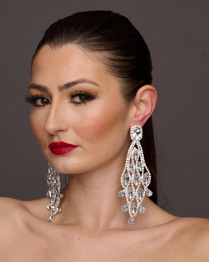 Glamorous Long Teardrop Crystal Diamante Rhinestone Tassel Stud Earrings