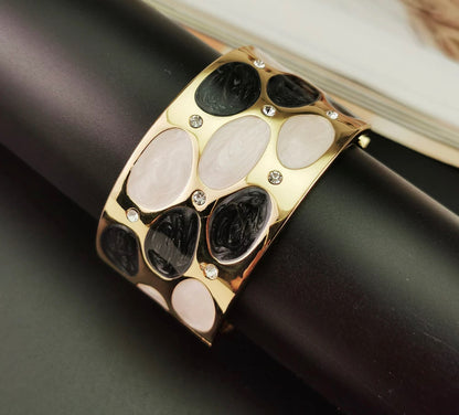 Boho Medium Colourful Spots Metal Rhinestones Statement Bangle Cuff Bracelets