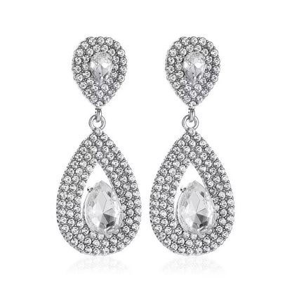 Elegant Classic Sparkle Diamante Rhinestone Teardrop Dangle Stud Earrings