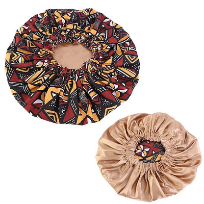 Satin Silk Double Layered Revisable Ankara Bonnet Caps