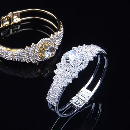 Elegant and Charming Rhinestone Pearl Stretch Bangle Bracelet