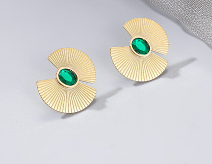Elegant Glam Flower Designed Alloy Green Rhinestone Stud Earrings
