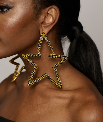 Large Luxury Glamorous Star Crystal Rhinestones Statement Stud Earrings
